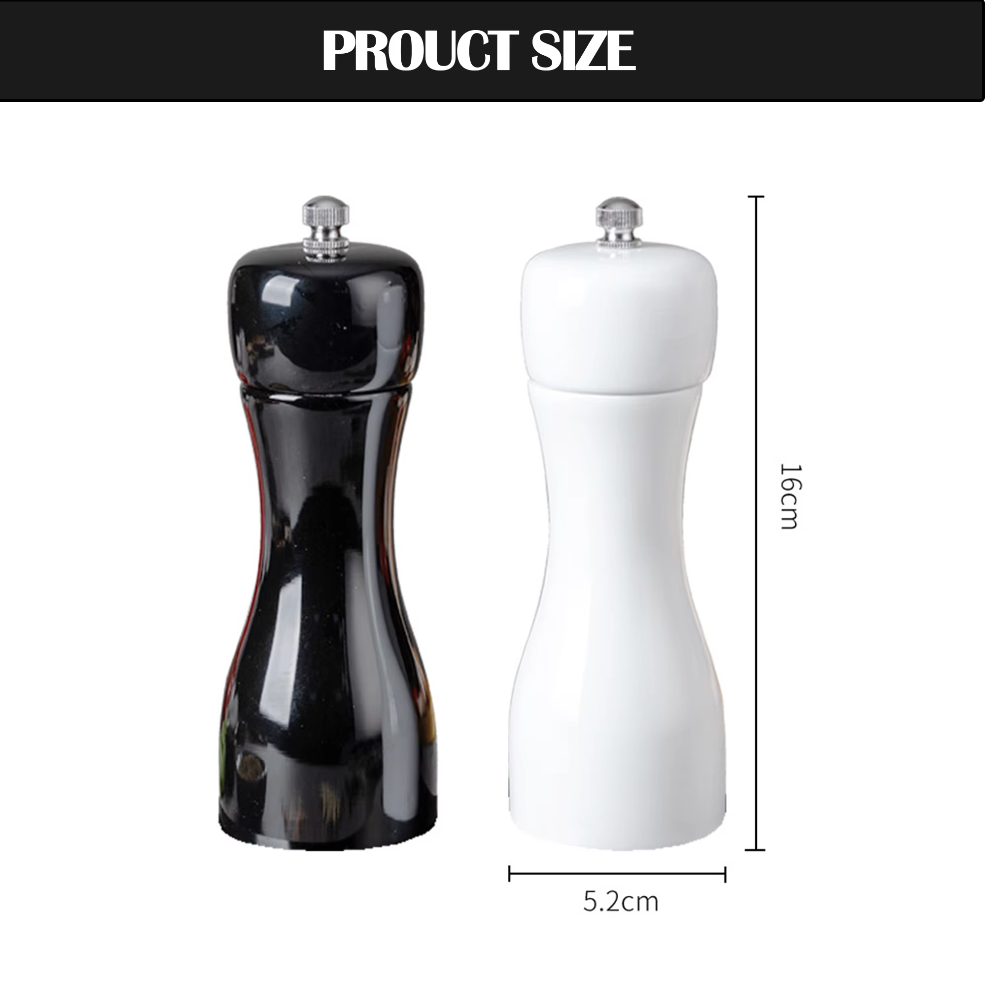 Kitchen Black & White Manual Adjustable Oak Wood Refillable Spice Mills Shakers Salt and Pepper Mill Set with Ceramic Mechanism thumbnail 2