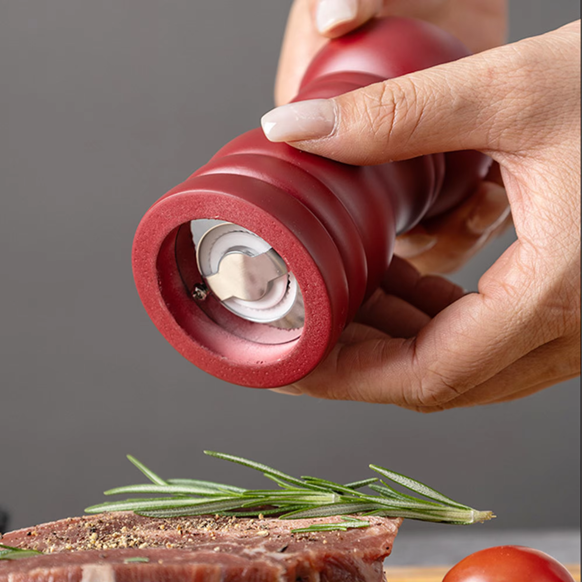 Kitchen 4inch Color PU Baking Paint Manual Classic Adjustable Grinder Ceramic Shakers Refillable Wooden Salt and Pepper Mill Set thumbnail 4