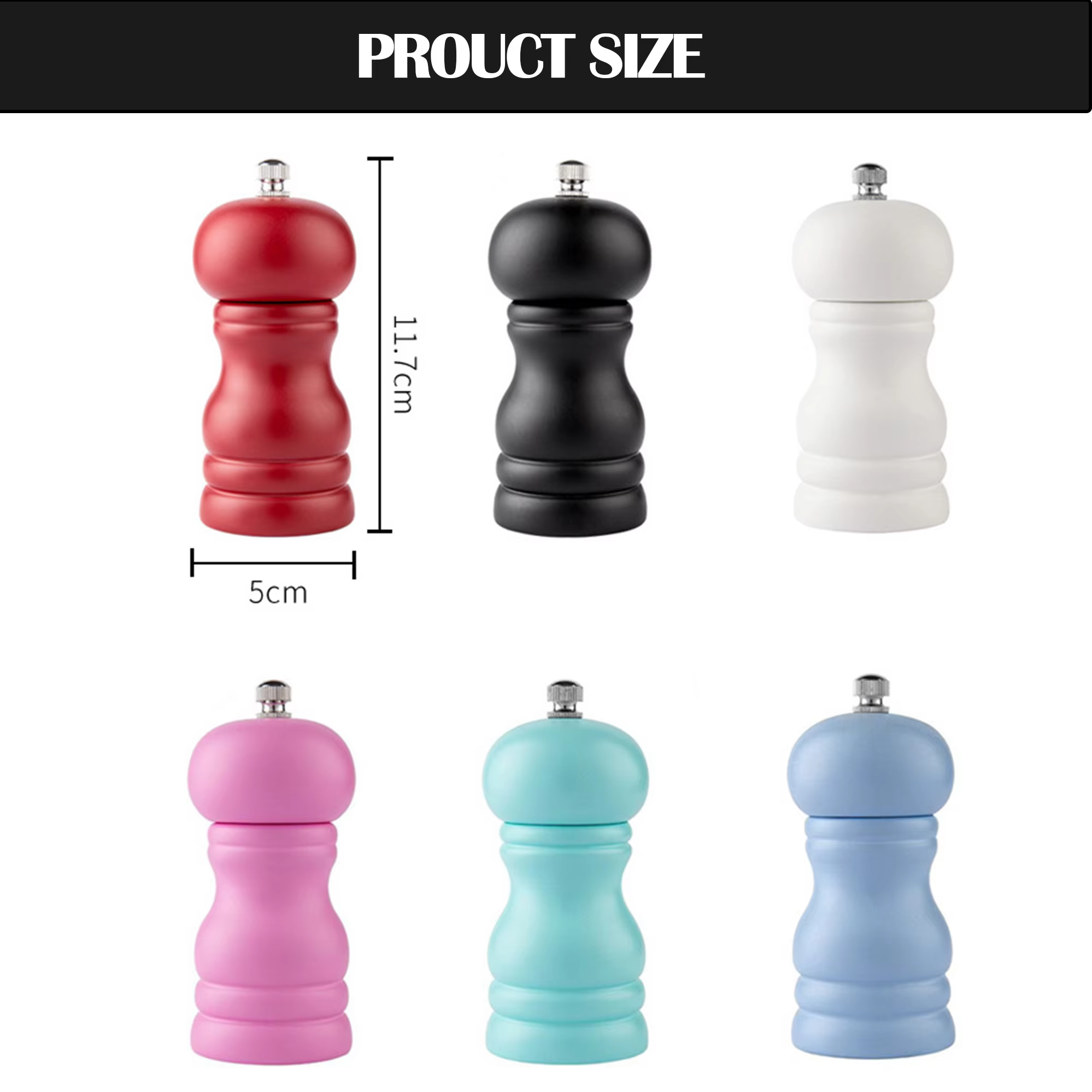 Kitchen 4inch Color PU Baking Paint Manual Classic Adjustable Grinder Ceramic Shakers Refillable Wooden Salt and Pepper Mill Set detail 4