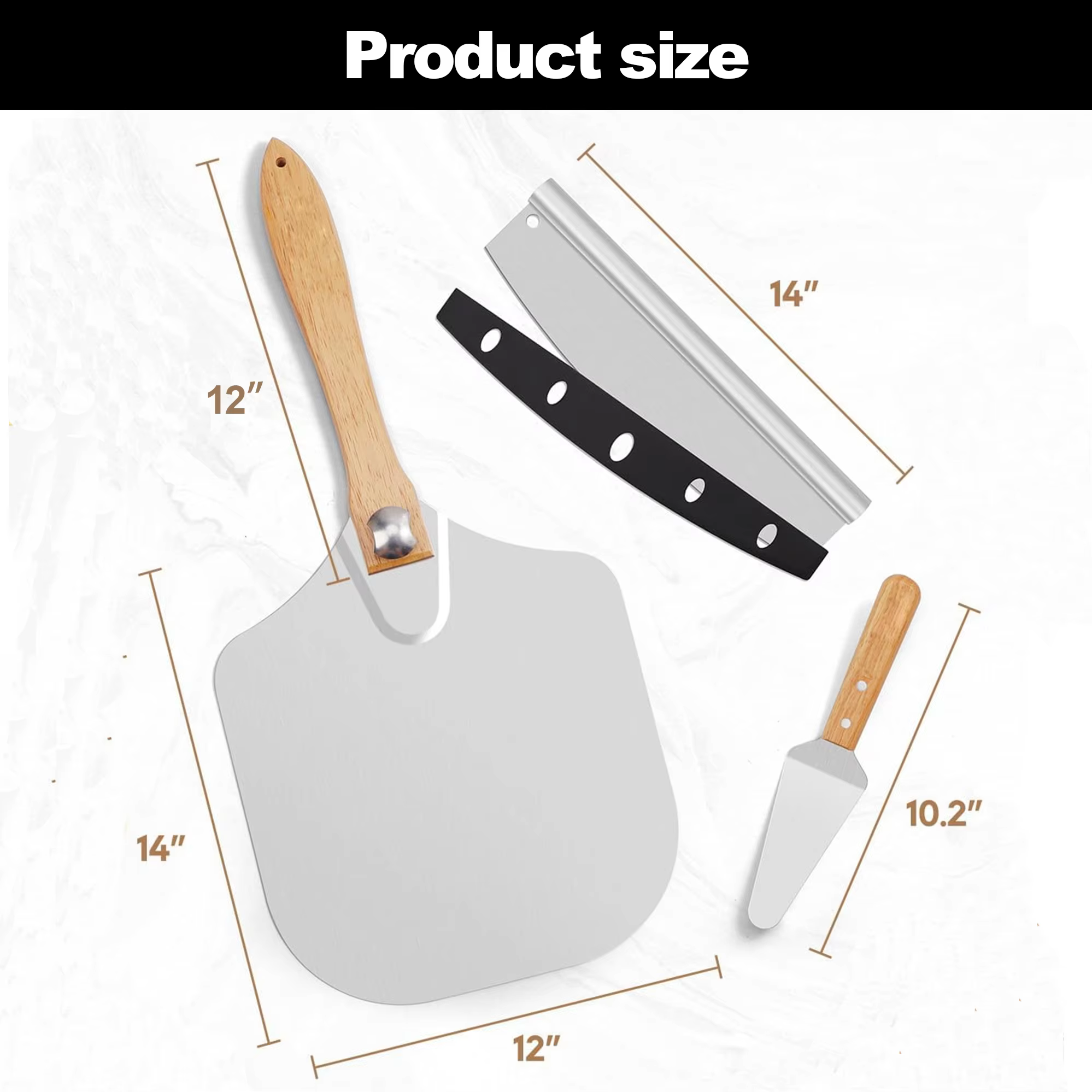 12*14 Inch Metal Pizza Tool Paddle Turning  Aluminum Pizza Rocker Cutter Cake Server Spatula Foldable Wood Handle Pizza Peel Set thumbnail 2