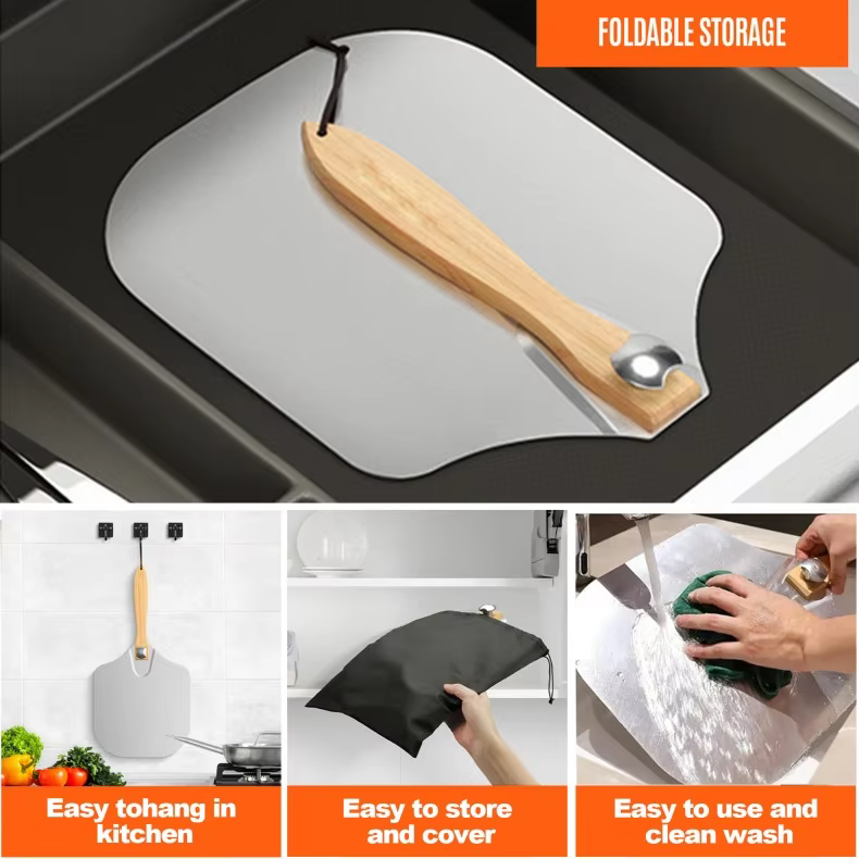 12*14 Inch Metal Pizza Tool Paddle Turning  Aluminum Pizza Rocker Cutter Cake Server Spatula Foldable Wood Handle Pizza Peel Set thumbnail 3