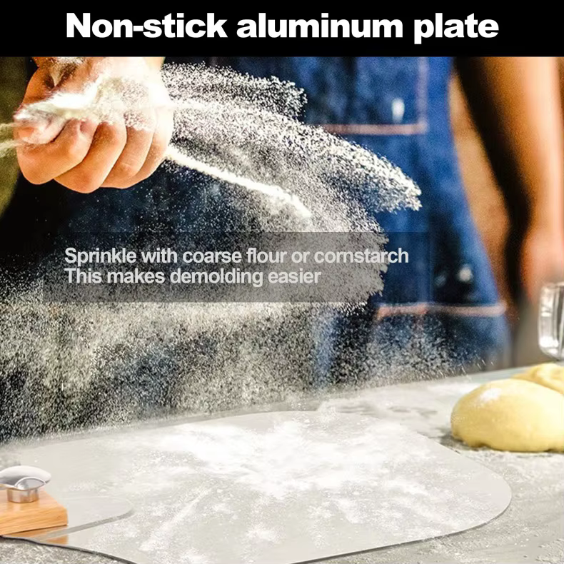 12*14 Inch Metal Pizza Tool Paddle Turning  Aluminum Pizza Rocker Cutter Cake Server Spatula Foldable Wood Handle Pizza Peel Set detail 6