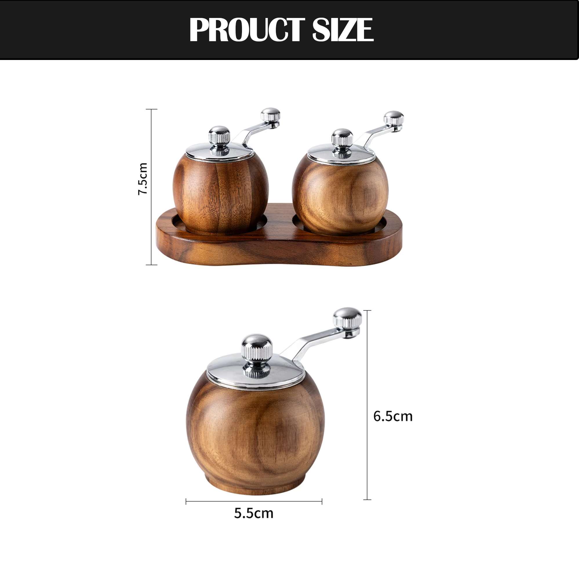 Kitchen Tool Hand Crank Ball Shape Refillable Spice Mill Multi-purpose Acacia Wood Manual Ceramic Core Pepper and Salt Grinder thumbnail 2