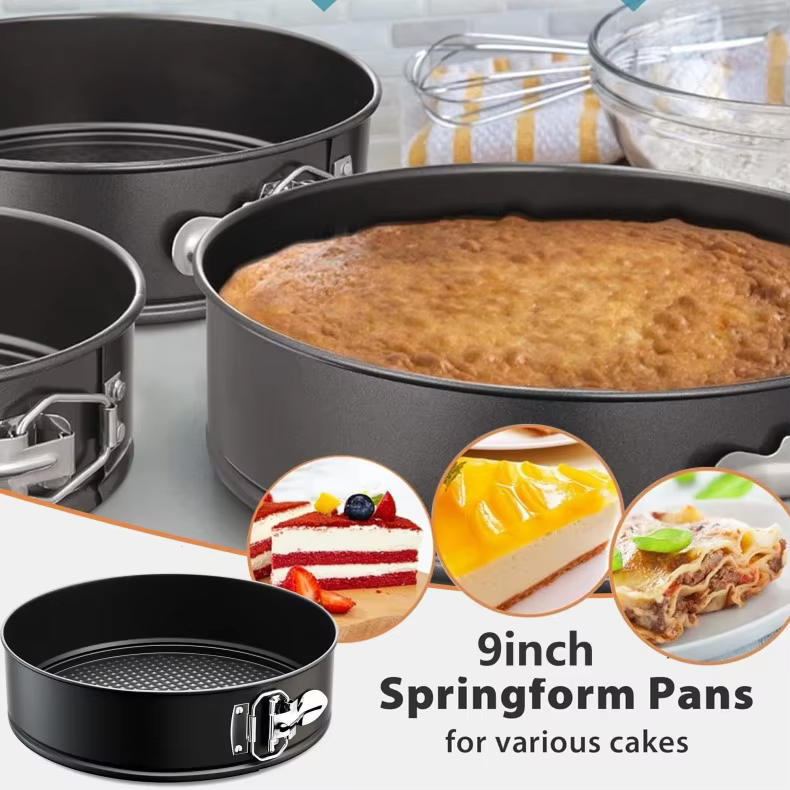 Leakproof Bakeware Black Springform Baking Cheesecake Pan Removable Bottom Quick Release Latch Mould Non-Stick 9" Round Cake Pan thumbnail 3