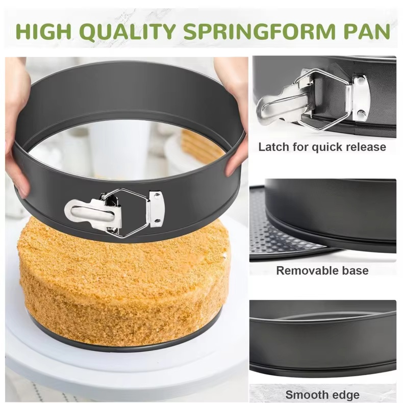 Leakproof Bakeware Black Springform Baking Cheesecake Pan Removable Bottom Quick Release Latch Mould Non-Stick 9" Round Cake Pan thumbnail 4