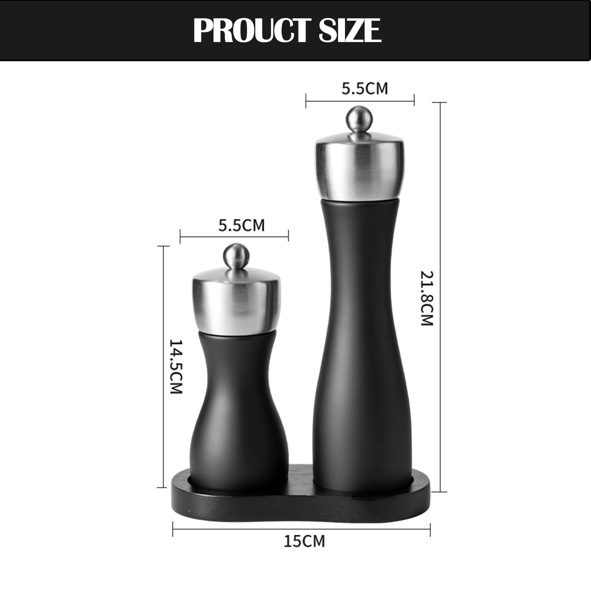 Durable Professional Manual Refillable Spice Mill Wooden Black Salt and Pepper Grinder Set with Adjustable Coarseness Ceramic thumbnail 2