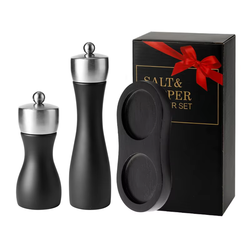Durable Professional Manual Refillable Spice Mill Wooden Black Salt and Pepper Grinder Set with Adjustable Coarseness Ceramic detail 11