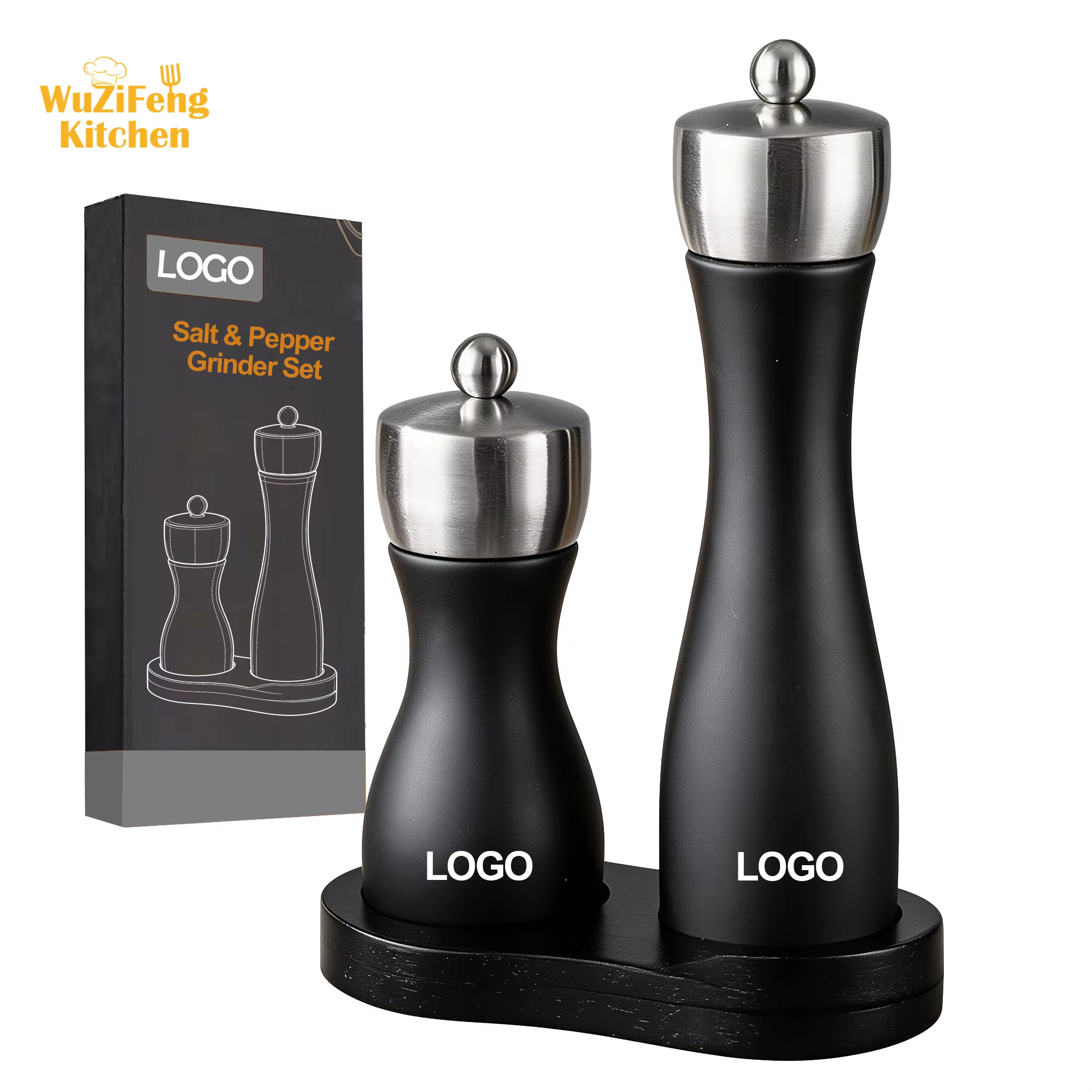 Durable Professional Manual Refillable Spice Mill Wooden Black Salt and Pepper Grinder Set with Adjustable Coarseness Ceramic detail 4