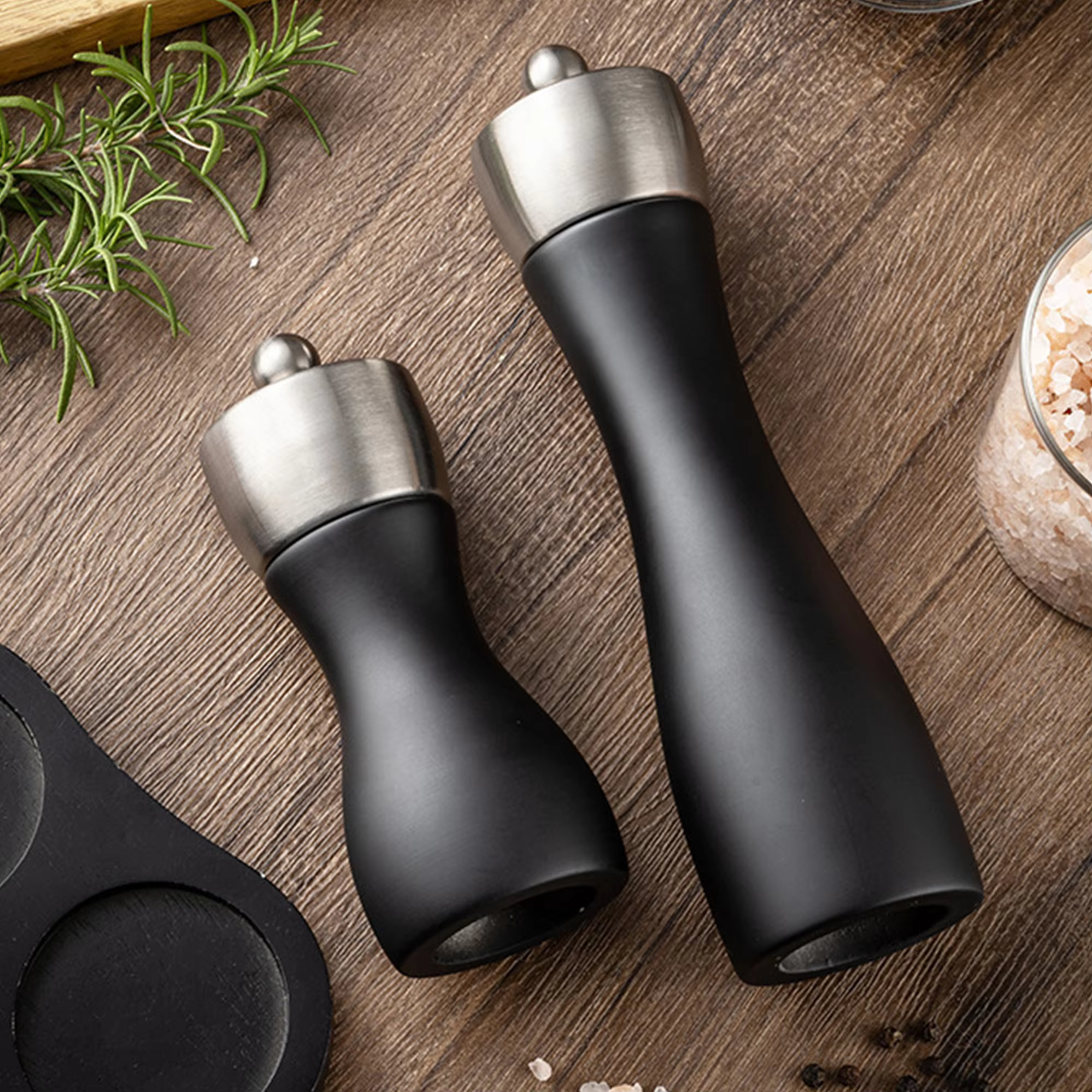 Durable Professional Manual Refillable Spice Mill Wooden Black Salt and Pepper Grinder Set with Adjustable Coarseness Ceramic detail 5