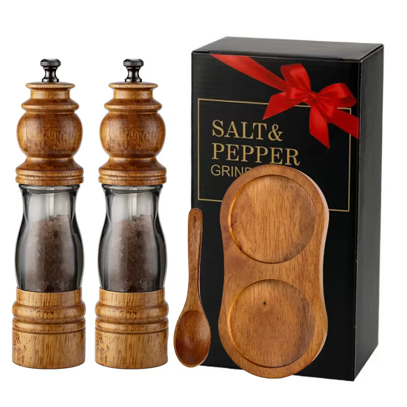 2Pack Refillable Adjustable Coarseness Manual Wooden Shakers Acrylic Salt and Pepper Mills Set with Ceramic Grinder & Wood Stand detail 10