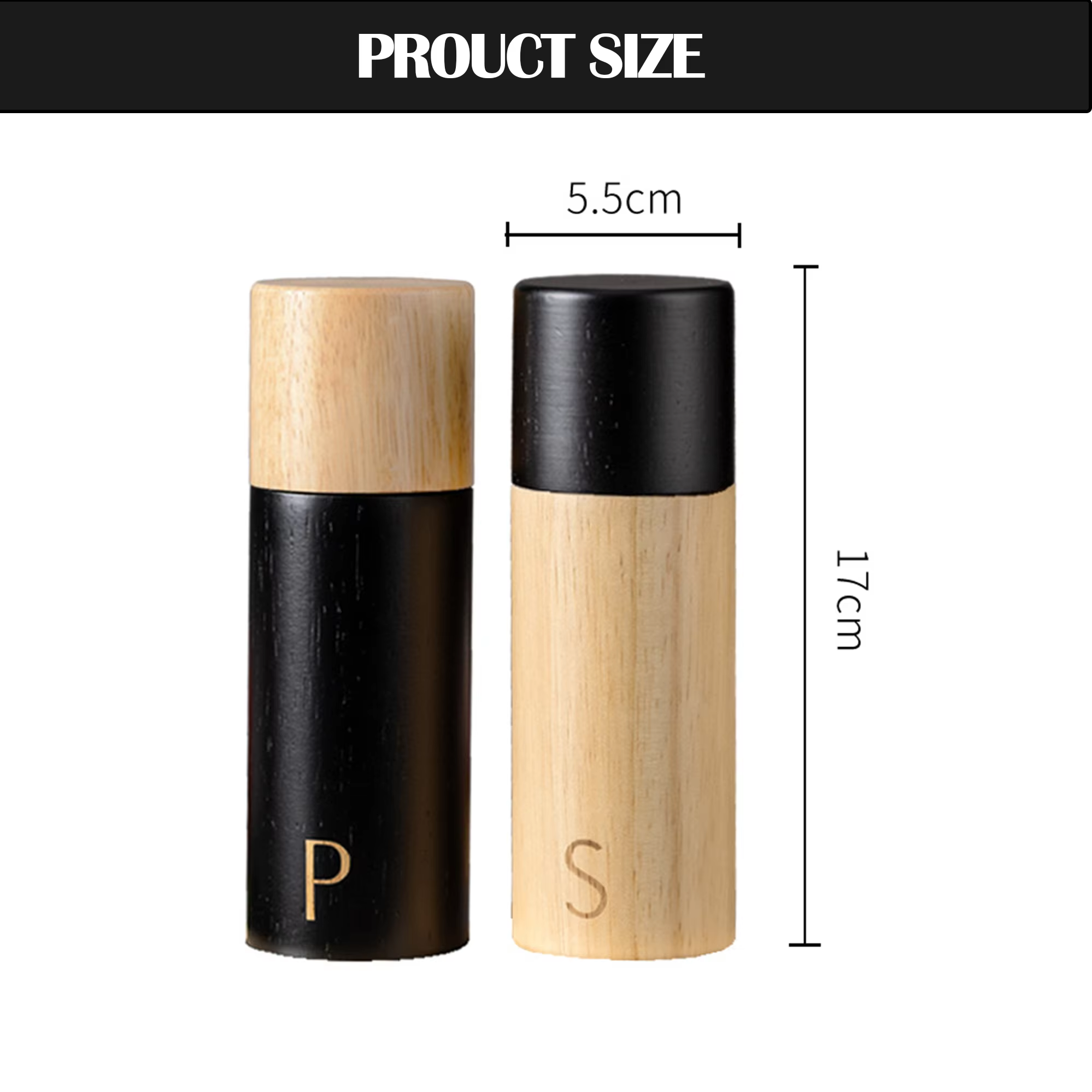 Cooking Gift 7inch Cylindrical Spice Mill Shakers Rubber Wooden Base Adjustable Coarseness Ceramic Core Salt and Pepper Grinder thumbnail 2