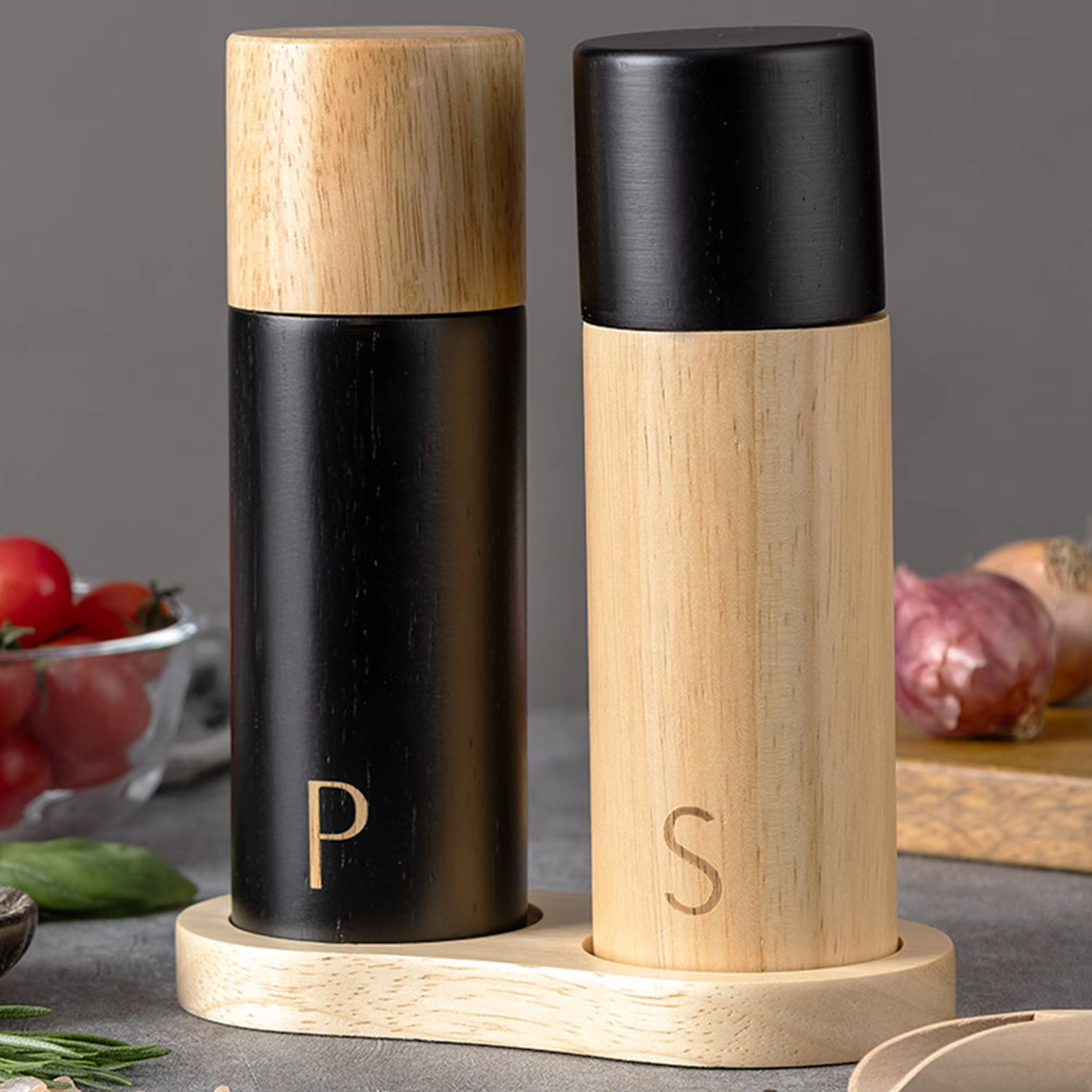 Cooking Gift 7inch Cylindrical Spice Mill Shakers Rubber Wooden Base Adjustable Coarseness Ceramic Core Salt and Pepper Grinder thumbnail 6