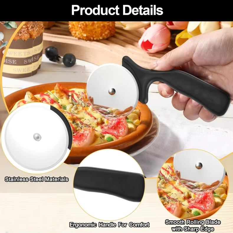 Nonstick Round Pie Pizza Cutter Comfort Handle Handheld Pastry Pizza Slicer Knife Sharp Blade Stainless Steel Wheel Pizza Cutter thumbnail 5